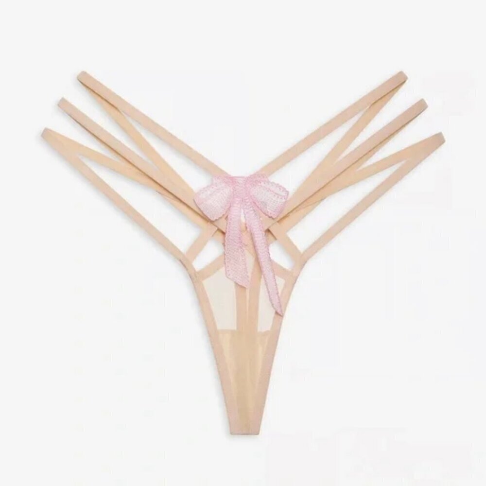 New! For love and Lemons Akeria Pink Strappy Thong Panties XL 1386